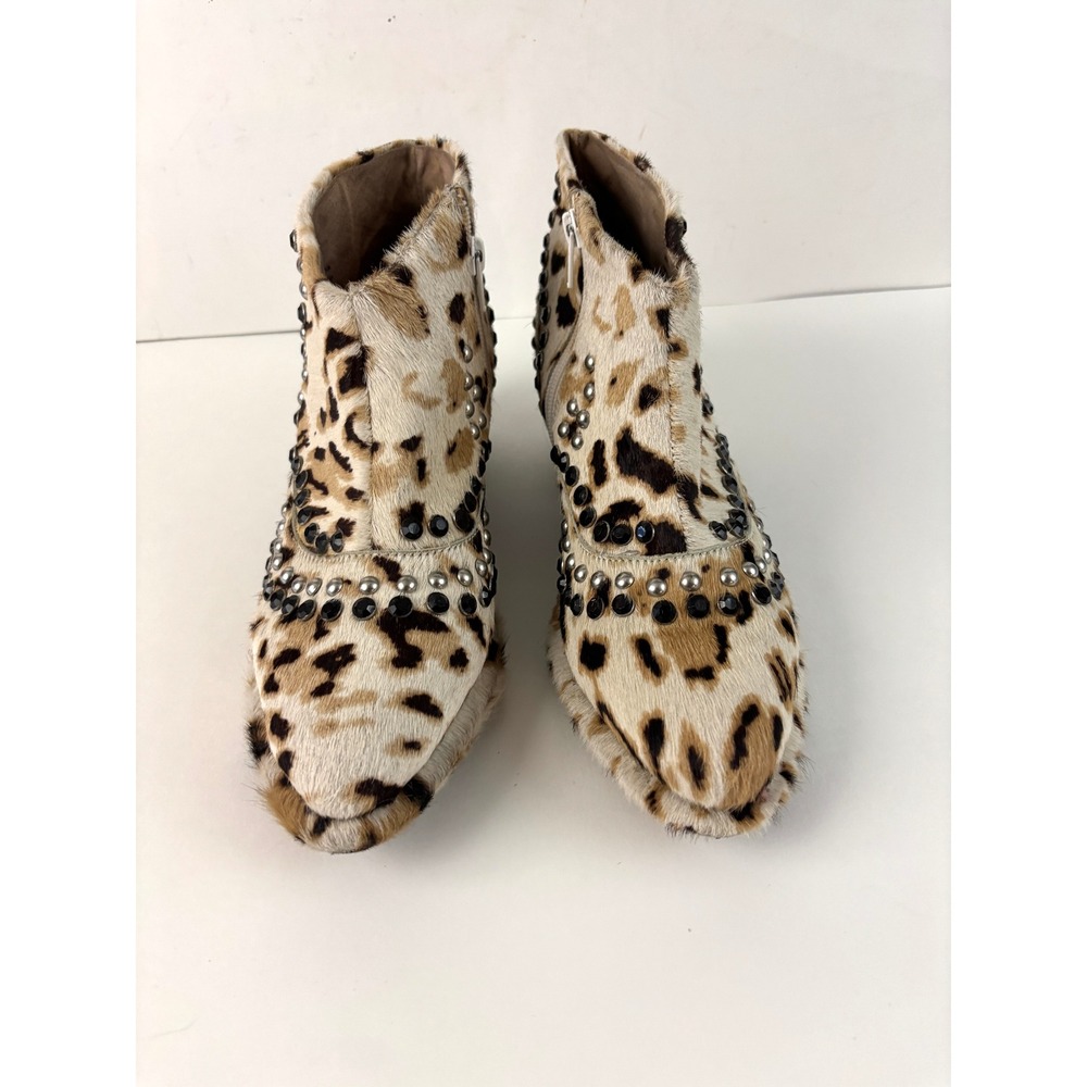 Free People Leopard Calf Hair Studded Rhinestone Ankle Boots EU 38 Boho Western - Picture 4 of 9